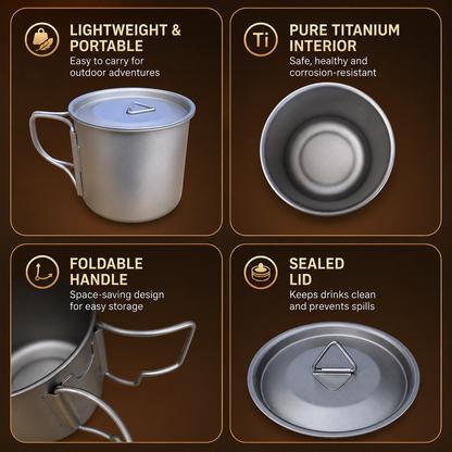 Camping Mug 400ml (13.53oz) with Lid – Ultra Lightweight Titanium Coffee Cup, Foldable Handle Outdoor Water Cup for Camping, Hiking, Travel, Backpacking and Adventure Kemu |Fashion Home Kitchen Beauty