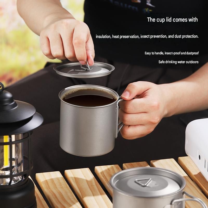 Camping Mug 400ml (13.53oz) with Lid – Ultra Lightweight Titanium Coffee Cup, Foldable Handle Outdoor Water Cup for Camping, Hiking, Travel, Backpacking and Adventure Kemu |Fashion Home Kitchen Beauty