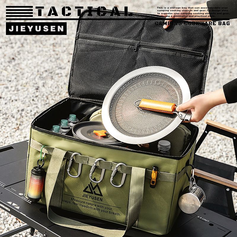 30L Collapsible Outdoor Tactical Organizer, Oxford Fabric Large Capacity Camping Gear Storage Bin with Waterproof PVC Base & Hanging Webbing for Picnic, Hiking, Camping & Kitchen Utensils, Khaki 38 x 26 x 30cm Kemu |Fashion Home Kitchen Beauty