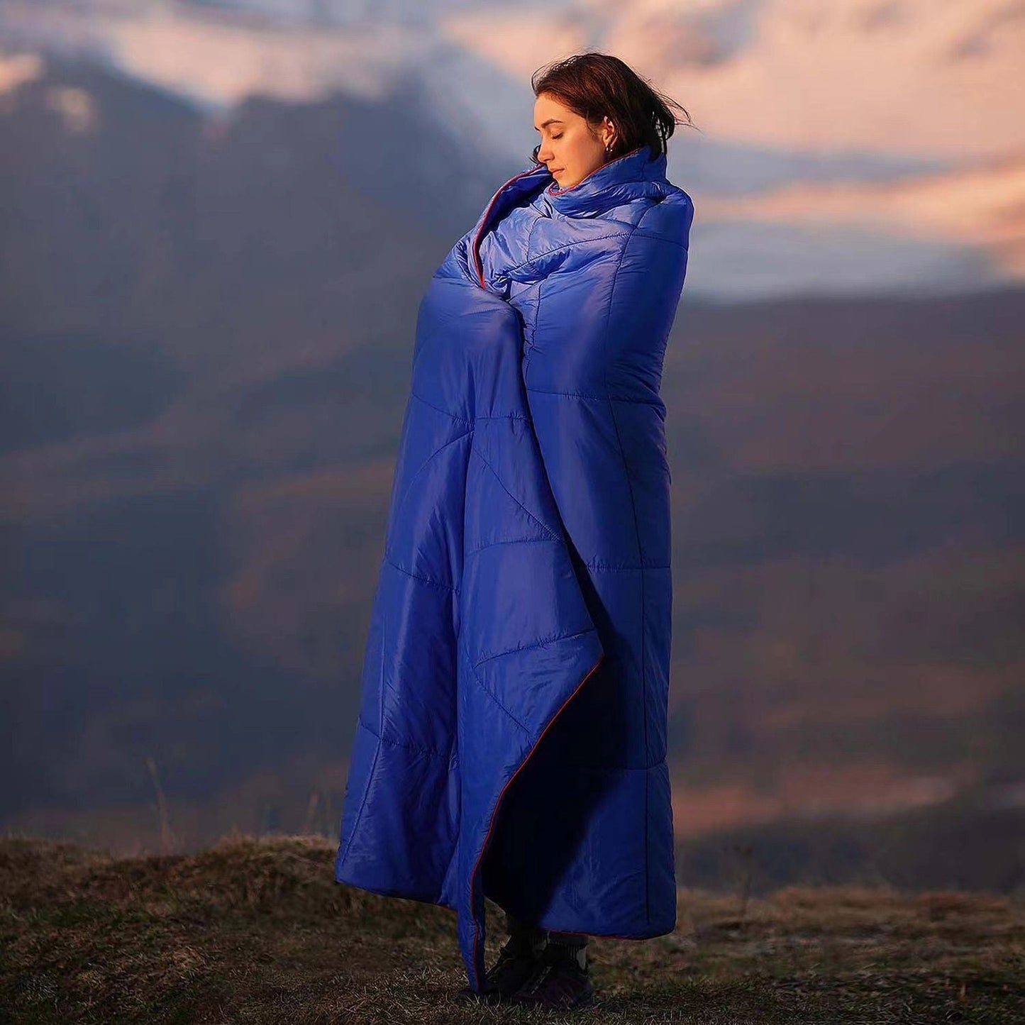 200x140cm Blue Large Outdoor Camping Down Cotton Wearable Warmth Blanket, Quilted Poncho Shawl Throw with Storage Bag, Lightweight Warm Camping Quilt for Camping Travel Home Use Kemu |Fashion Home Kitchen Beauty