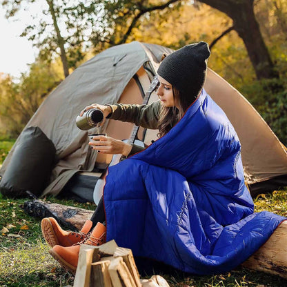 200x140cm Blue Large Outdoor Camping Down Cotton Wearable Warmth Blanket, Quilted Poncho Shawl Throw with Storage Bag, Lightweight Warm Camping Quilt for Camping Travel Home Use Kemu |Fashion Home Kitchen Beauty