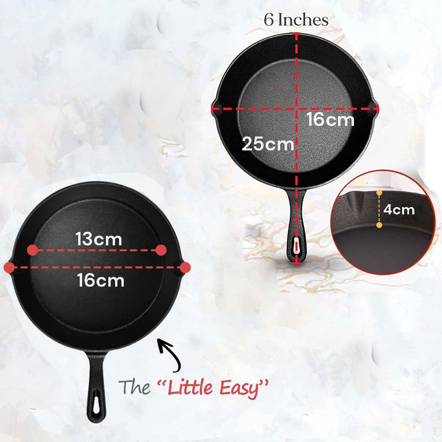 6inch 16cm Cast Iron Skillet Cookware Chef Quality Pre-Seasoned Pan Pans Kemu |Fashion Home Kitchen Beauty