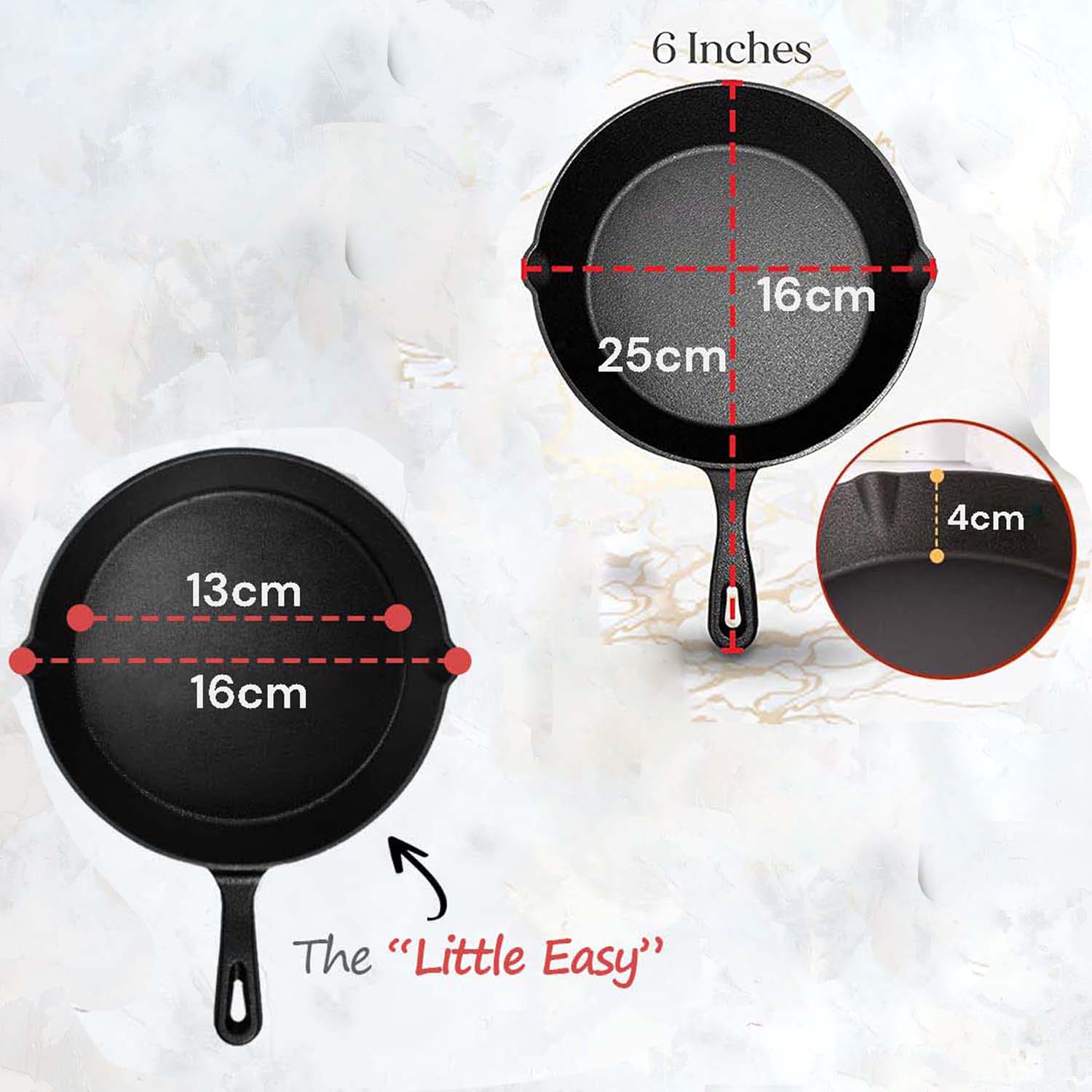 6inch 16cm Cast Iron Skillet Cookware Chef Quality Pre-Seasoned Pan Pans Kemu |Fashion Home Kitchen Beauty