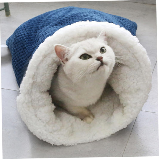 Cat Sleeping Bag Nest - Half-Closed Design - Plush & Fleece - Warm - Navy Blue - 1 Piece Kemu |Fashion Home Kitchen Beauty