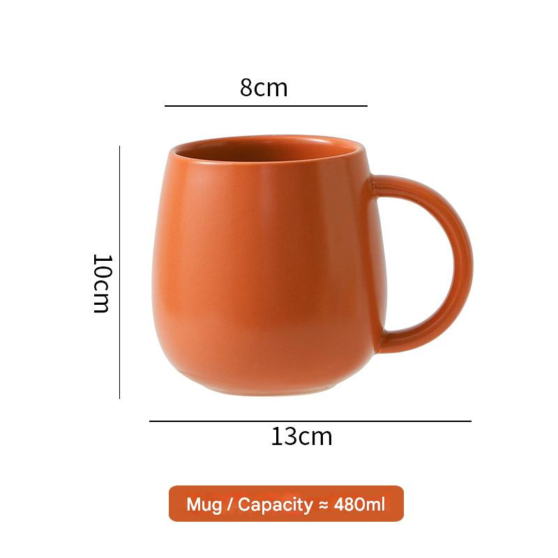 Orange Premium Macaron Ceramic Coffee Mug Set - 500ml Large Capacity Belly Cup with Underglaze Finish, Minimalist Nordic Style Porcelain Mug for Coffee, Tea, Milk and Oatmeal Kemu |Fashion Home Kitchen Beauty