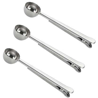 4 Pack of Coffee Scoops, stainless steel measuring scoop, with coffee bag clip, suitable for ground coffee, espresso beans, milk powder, protein powder Kemu |Fashion Home Kitchen Beauty