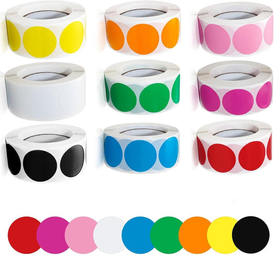 Coloured Dot Stickers 4500pcs | 9 Rolls x 500 | 2.5cm Round Self-Adhesive Labels for Office, Classroom & Organisation Kemu |Fashion Home Kitchen Beauty
