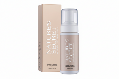 Nature's Secret Vitamin Complex Foaming Cleanser bottle with its beige packaging box, shown on a clean white background.