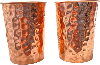 Set of 2 Hammmered Pure Copper Cups For Drinking Water Glasses Tumblers Glass for Ayurveda Health Benefits Kemu |Fashion Home Kitchen Beauty