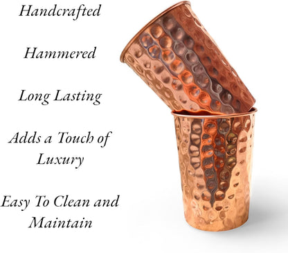 Set of 2 Hammmered Pure Copper Cups For Drinking Water Glasses Tumblers Glass for Ayurveda Health Benefits Kemu |Fashion Home Kitchen Beauty