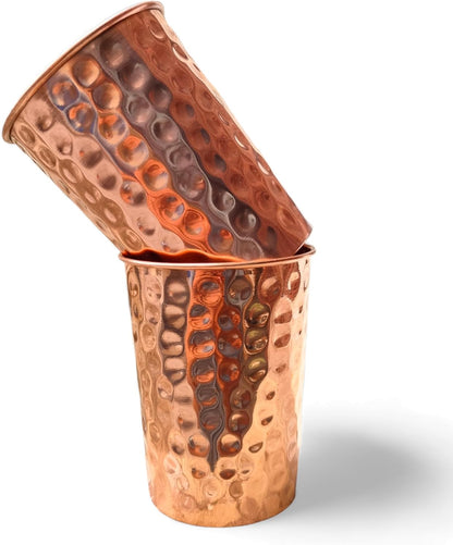 Set of 2 Hammmered Pure Copper Cups For Drinking Water Glasses Tumblers Glass for Ayurveda Health Benefits Kemu |Fashion Home Kitchen Beauty
