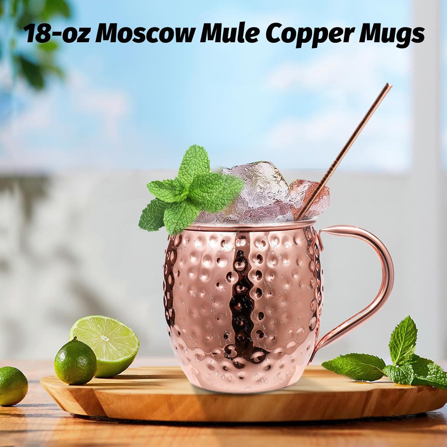 Moscow Mule Copper Mugs of 4 18-oz Pure Copper Plating Stainless Steel Drinking Cup with 4 Cocktail Copper Straws Great Dining Entertaining Bar Gift Kemu |Fashion Home Kitchen Beauty