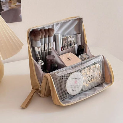 Portable Multi-Functional Toiletry Bag, Stand-Up Large-Capacity Storage Bag for Makeup Brushes, Cosmetics, and Toiletries, Jinbu Multi-Compartment Storage Bag - Yellow Kemu |Fashion Home Kitchen Beauty