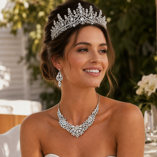 Luxury Crystal Bridal Tiara Necklace Earrings Set Sparkling Rhinestone Crown Jewelry Set for Wedding Bride Prom Party Evening Dress Accessories Kemu |Fashion Home Kitchen Beauty