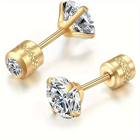 White Synthetic Diamond Earrings Embossed Floral Pattern Stud Earrings - Rose gold - Size 01 Kemu |Fashion Home Kitchen Beauty