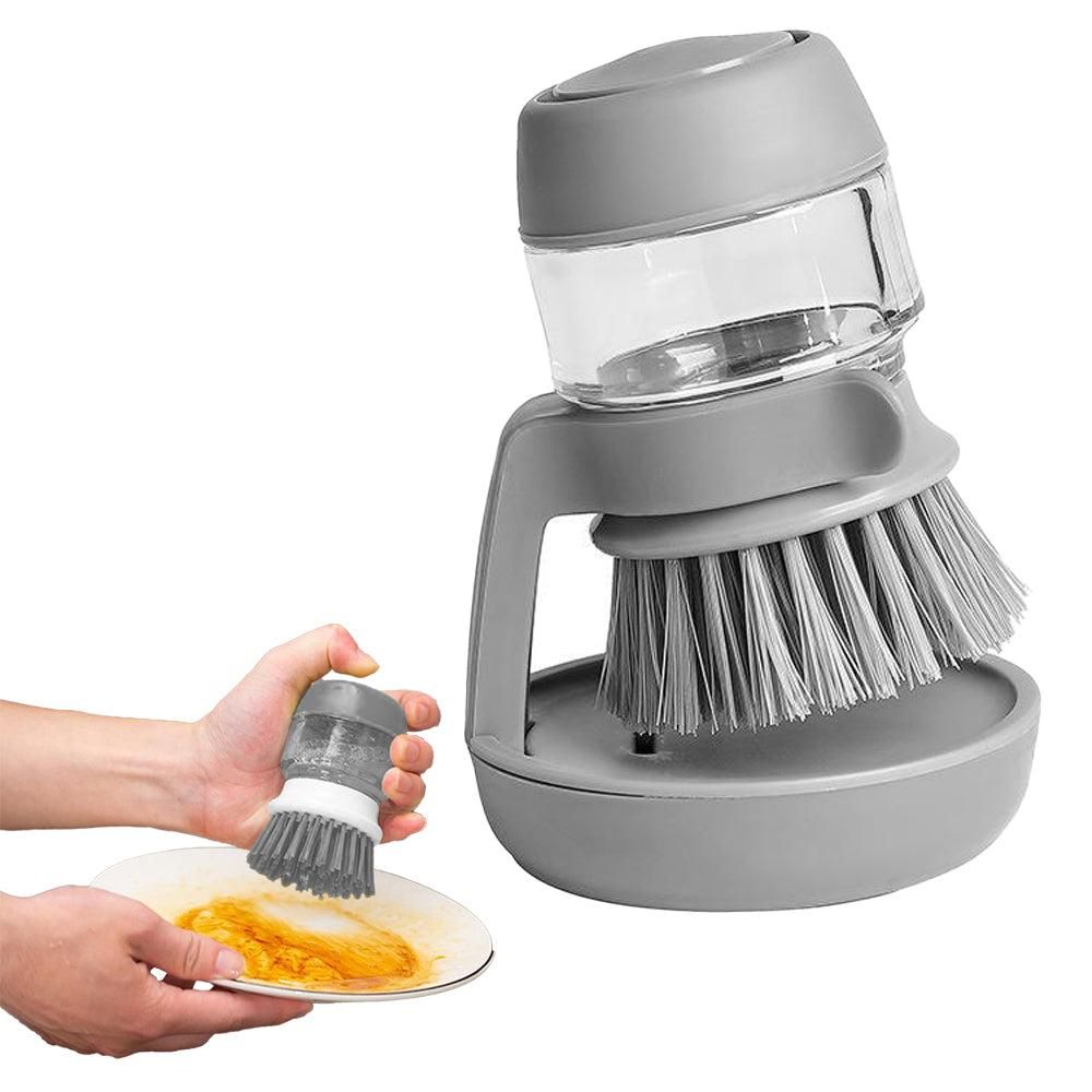 Dish Brush with Soap Dispenser & Stand | Auto-Dispensing Kitchen Scrub Brush – Gray Kemu |Fashion Home Kitchen Beauty