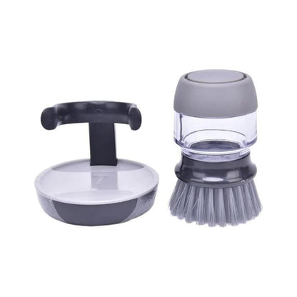 Dish Brush with Soap Dispenser & Stand | Auto-Dispensing Kitchen Scrub Brush – Gray Kemu |Fashion Home Kitchen Beauty