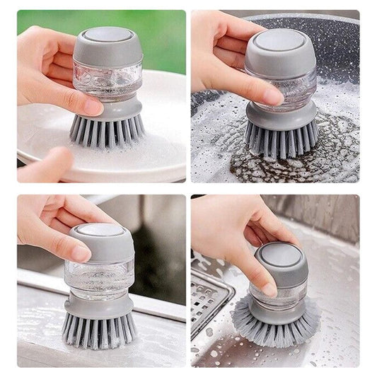 Dish Brush with Soap Dispenser & Stand | Auto-Dispensing Kitchen Scrub Brush – Gray Kemu |Fashion Home Kitchen Beauty