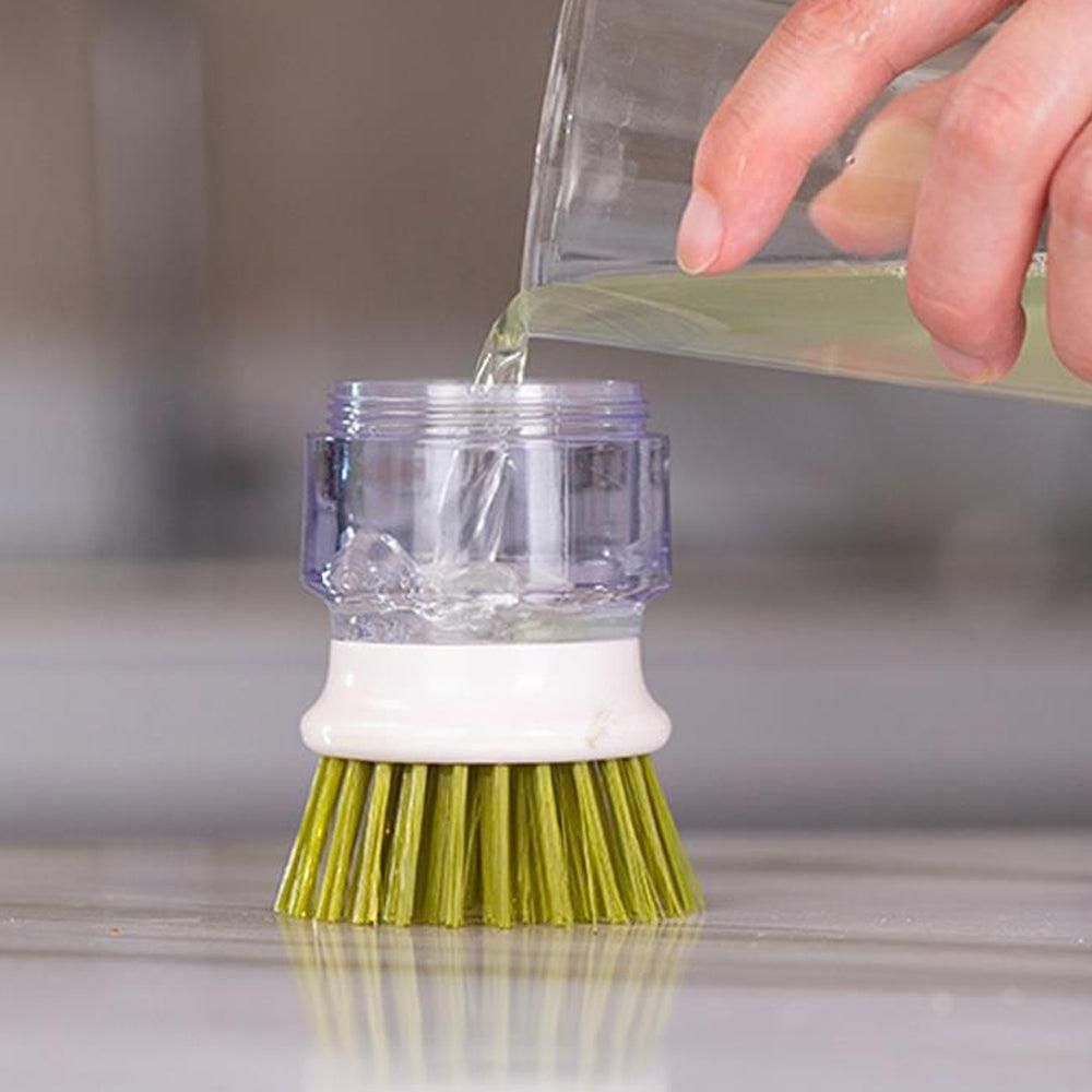 Dish Brush with Soap Dispenser & Stand | Auto-Dispensing Kitchen Scrub Brush – Green Kemu |Fashion Home Kitchen Beauty