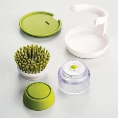 Dish Brush with Soap Dispenser & Stand | Auto-Dispensing Kitchen Scrub Brush – Green Kemu |Fashion Home Kitchen Beauty