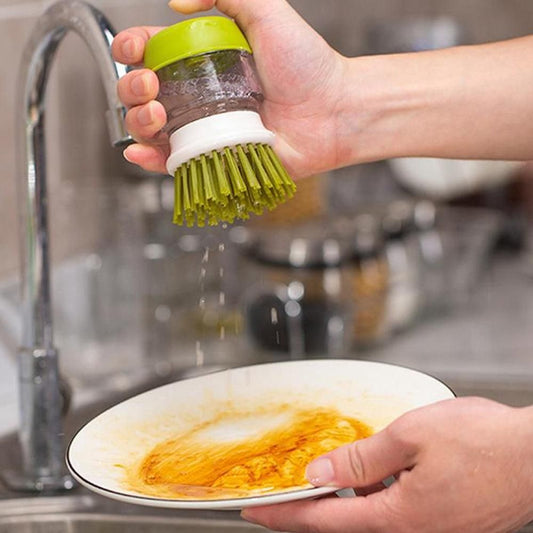 Dish Brush with Soap Dispenser & Stand | Auto-Dispensing Kitchen Scrub Brush – Green Kemu |Fashion Home Kitchen Beauty