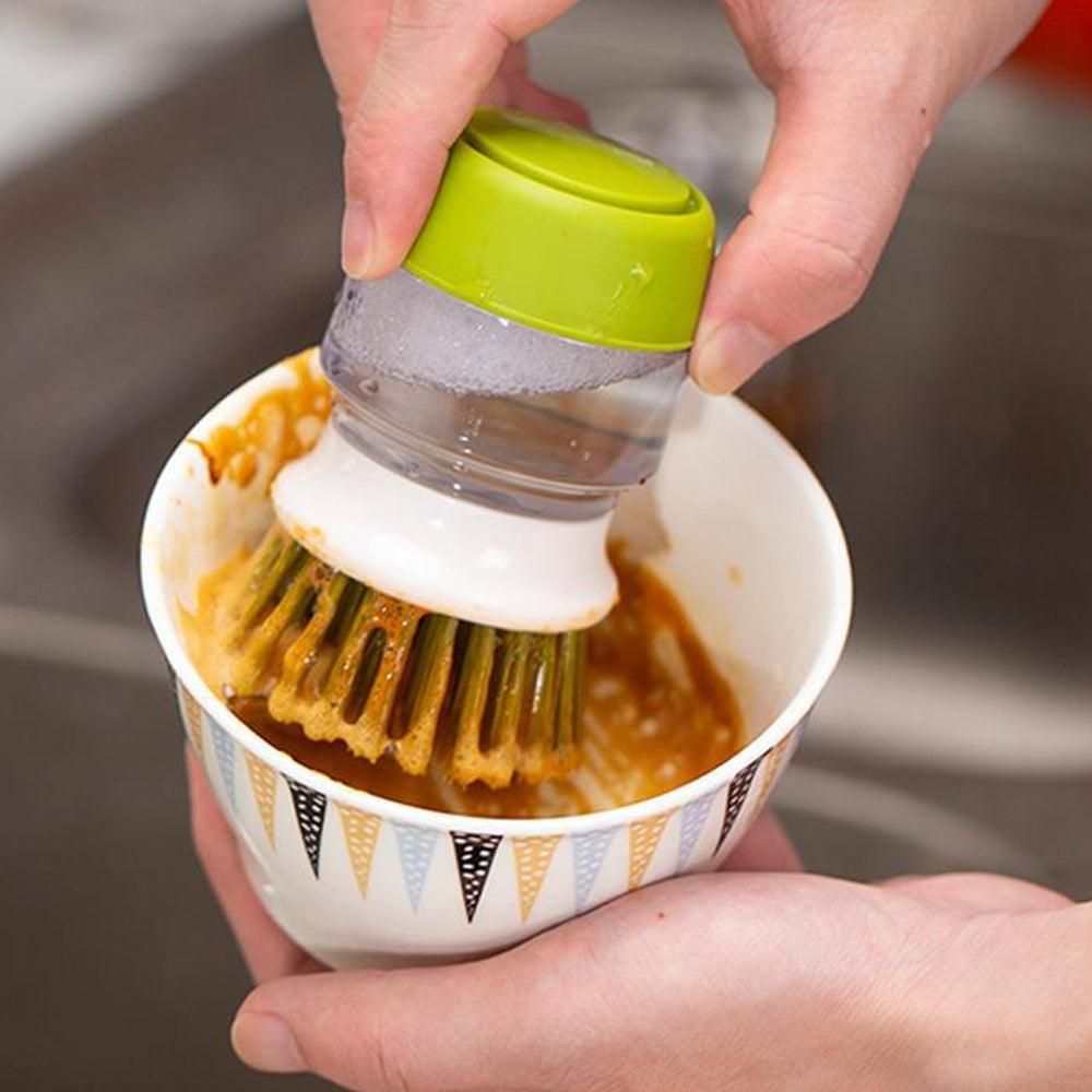 Dish Brush with Soap Dispenser & Stand | Auto-Dispensing Kitchen Scrub Brush – Green Kemu |Fashion Home Kitchen Beauty