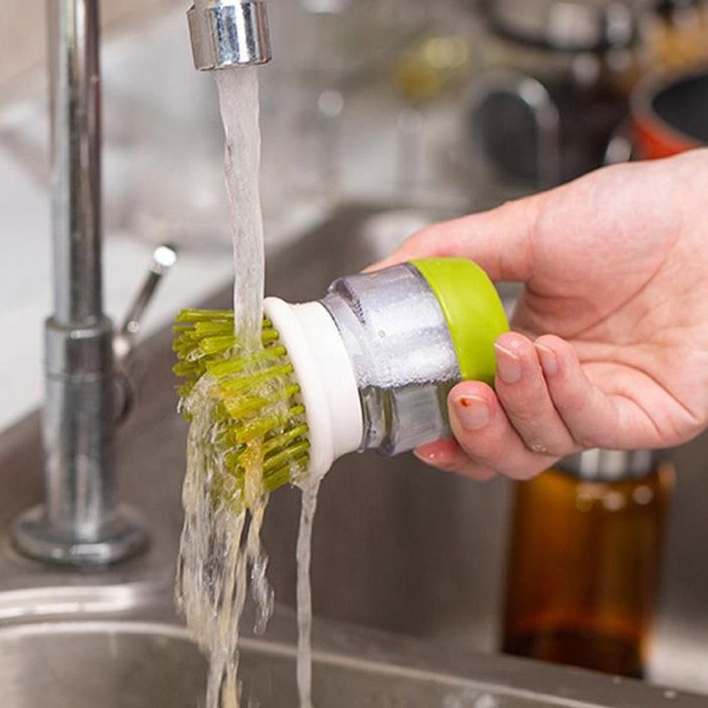 Dish Brush with Soap Dispenser & Stand | Auto-Dispensing Kitchen Scrub Brush – Green Kemu |Fashion Home Kitchen Beauty