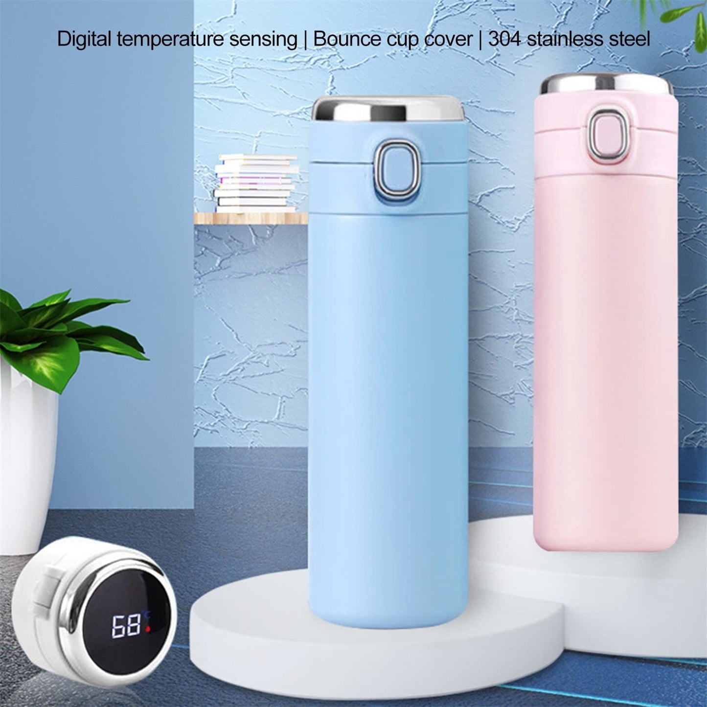 Glass and Bottle ! Stainless Steel Flask Vacuum Insulated Cup Drinking Bottle 350/420 Ml Led Screen Temperature Display Flask Water Bottle Perfect for Home Travel, Include Cup*1 Blue Kemu |Fashion Home Kitchen Beauty