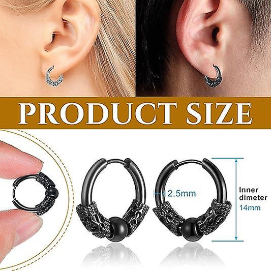 14mm Men's Titanium Steel Hoop Earrings Set - Black & Silver, Punk Rock Style Kemu |Fashion Home Kitchen Beauty