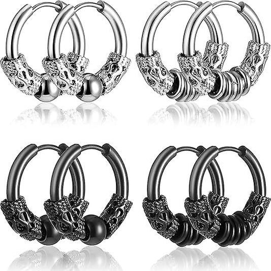 14mm Men's Titanium Steel Hoop Earrings Set - Black & Silver, Punk Rock Style Kemu |Fashion Home Kitchen Beauty