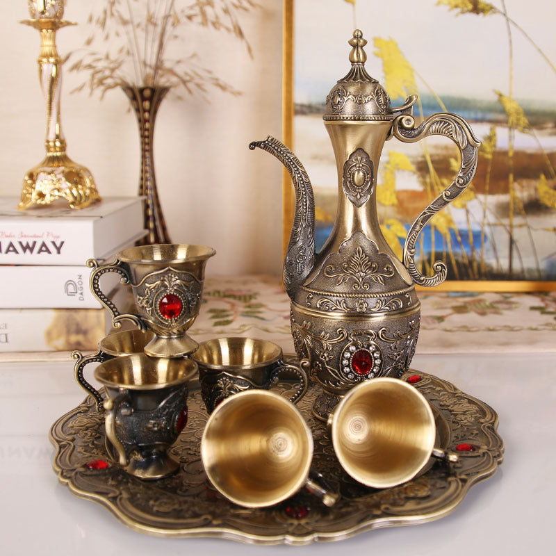 Elegant Gold Metal Serving Set - Decanter, 6 Cups, Tray (Copper) Kemu |Fashion Home Kitchen Beauty