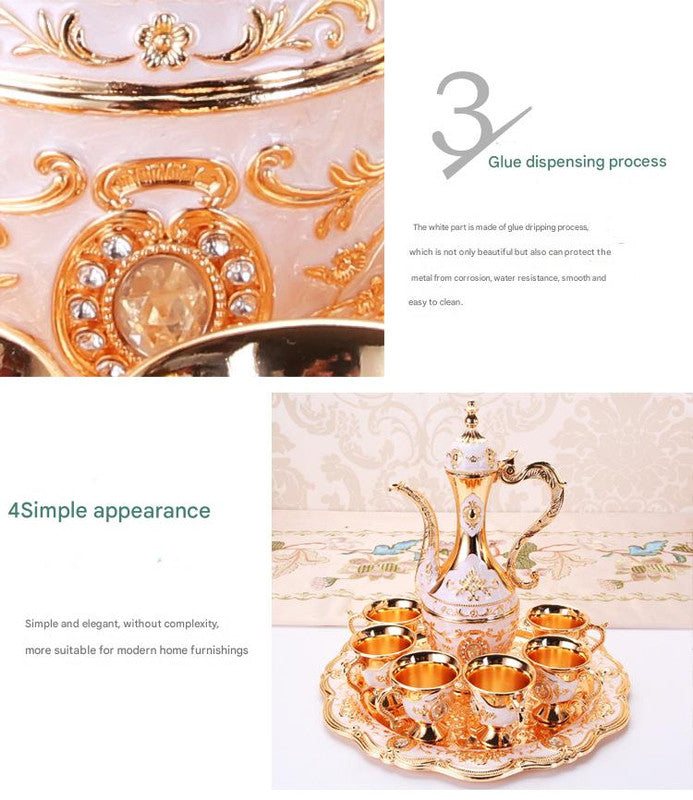 Elegant Gold Metal Serving Set - Decanter, 6 Cups, Tray (Copper+Red) Kemu |Fashion Home Kitchen Beauty