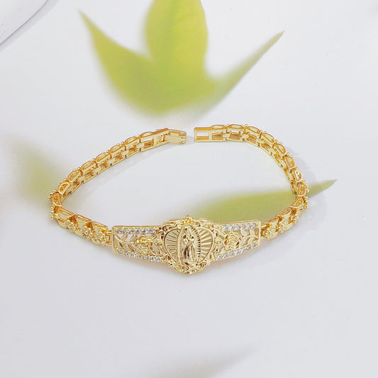 Elegant Hollow Floral Geometric Bracelet – Gold-Plated Copper Fashion Jewelry with Delicate Chain Design(R80） Kemu |Fashion Home Kitchen Beauty