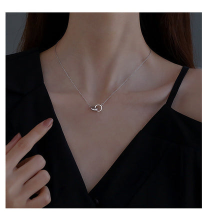 2pc Elegant Interlocking Rings Pendant Necklace with Zirconia Accents - Copper Base, Minimalist Jewelry(Rose gold) Kemu |Fashion Home Kitchen Beauty