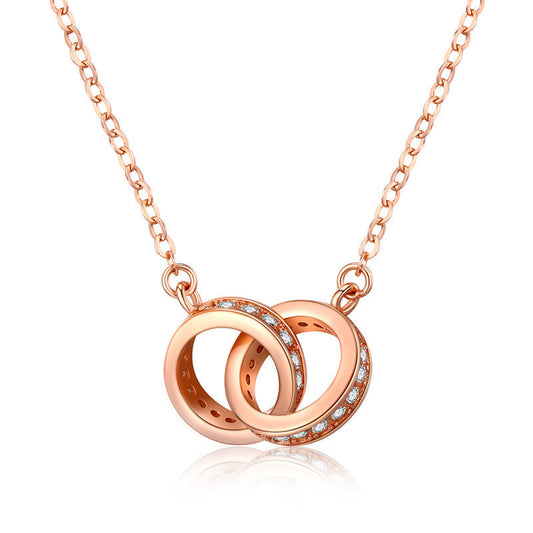 2pc Elegant Interlocking Rings Pendant Necklace with Zirconia Accents - Copper Base, Minimalist Jewelry(Rose gold) Kemu |Fashion Home Kitchen Beauty