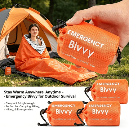 2-Piece Emergency Thermal Sleeping Bag Set – Waterproof, Windproof, and Reflective Survival Blanket with Drawstring Carry Pouch, Compact and Reusable for Camping, Hiking, and Car Emergency Use (Orange) Kemu |Fashion Home Kitchen Beauty