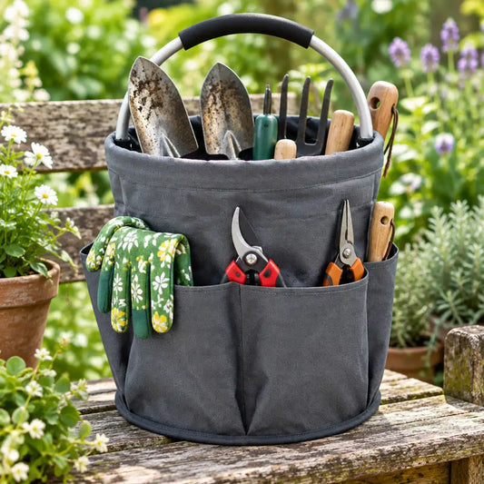 Foldable Handheld Storage Bucket grey in garden