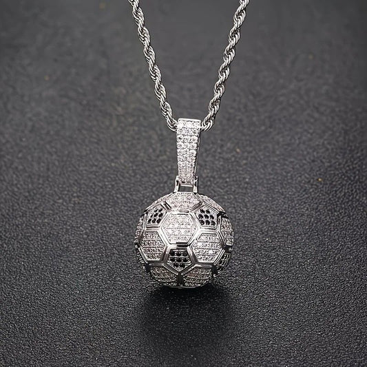 Football Hollow Pendant Necklace, Synthetic Zirconia Setting, Hip Hop Sporty Style, Trendy and Versatile.(silver) Kemu |Fashion Home Kitchen Beauty