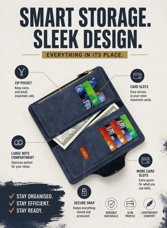 Two-Tone Classic Long Gentlemen Purse 2 Pcs Pack, Magnetic Large-Capacity Slots Billfold, Stylish Daily Gift Set, Grey & Red Kemu |Fashion Home Kitchen Beauty
