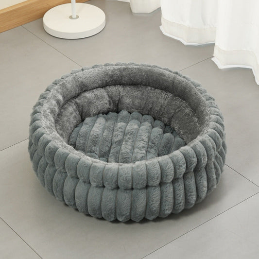 Grey Plush Round Pet Bed with Removable Cushion M Size, Thickened Warm Dog and Cat Nest for Small to Medium Pets, Cozy and Soft Sleeping Space for Home Use Kemu |Fashion Home Kitchen Beauty