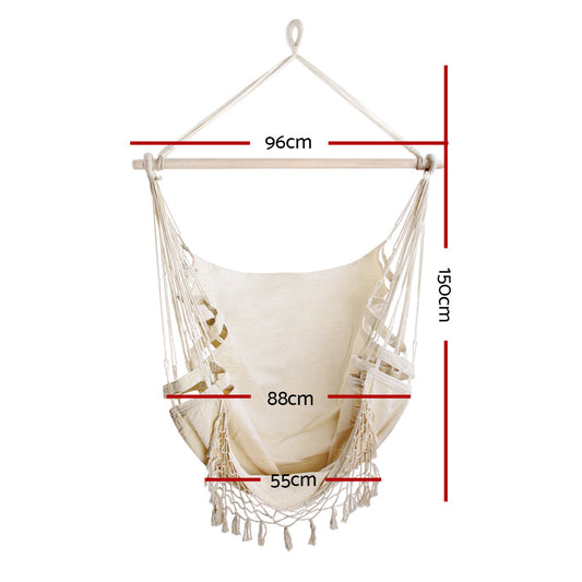 Gardeon Hanging Hammock Chair Outdoor Swing Hammocks Tassel Cream Kemu |Fashion Home Kitchen Beauty