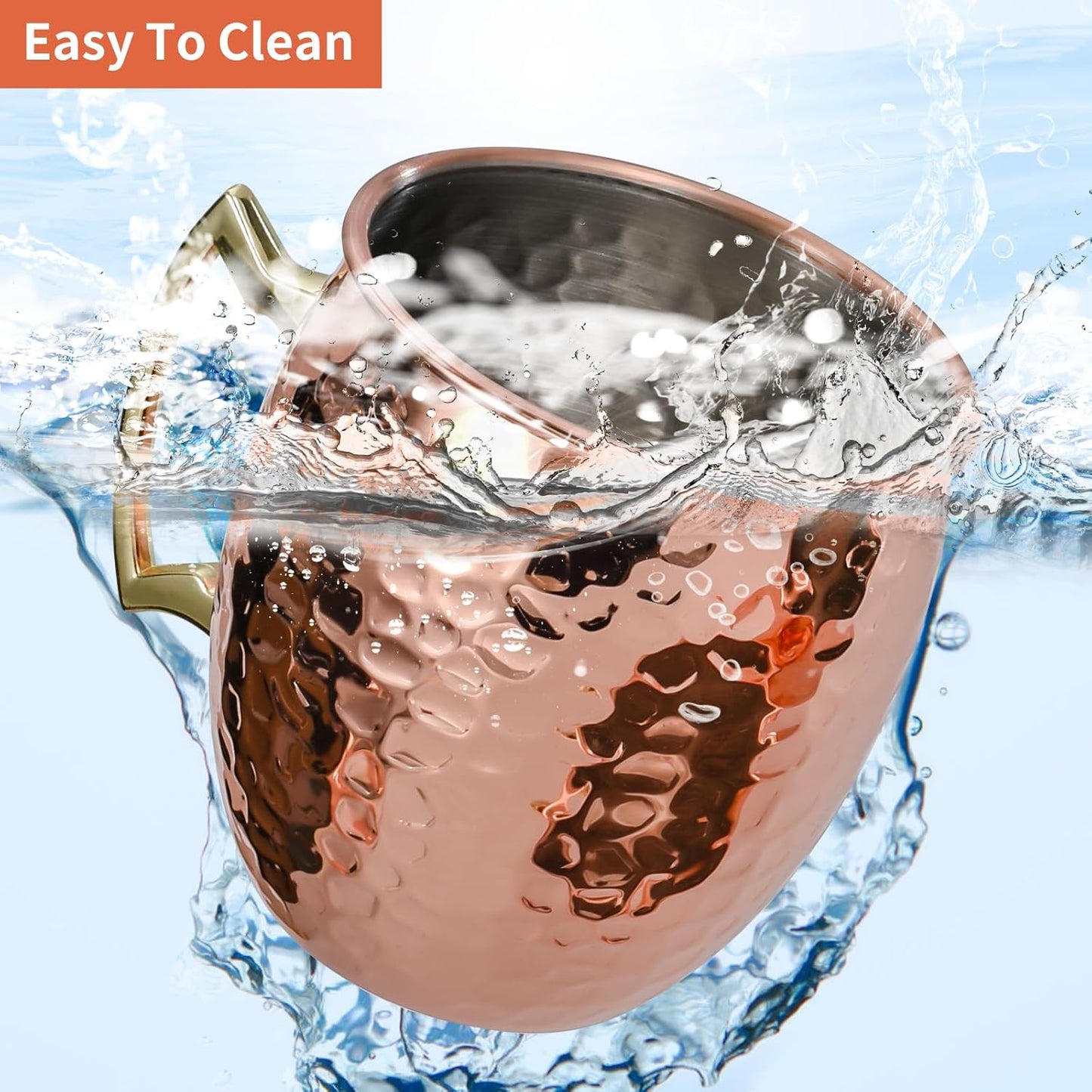 Moscow Mule Mugs Set of 4, 16 OZ Hammered Copper Cups with 304 Stainless Steel Lining and Gold Brass Handles, for Cold Drinks, Beer, Wine, Bars, Parties Kemu |Fashion Home Kitchen Beauty