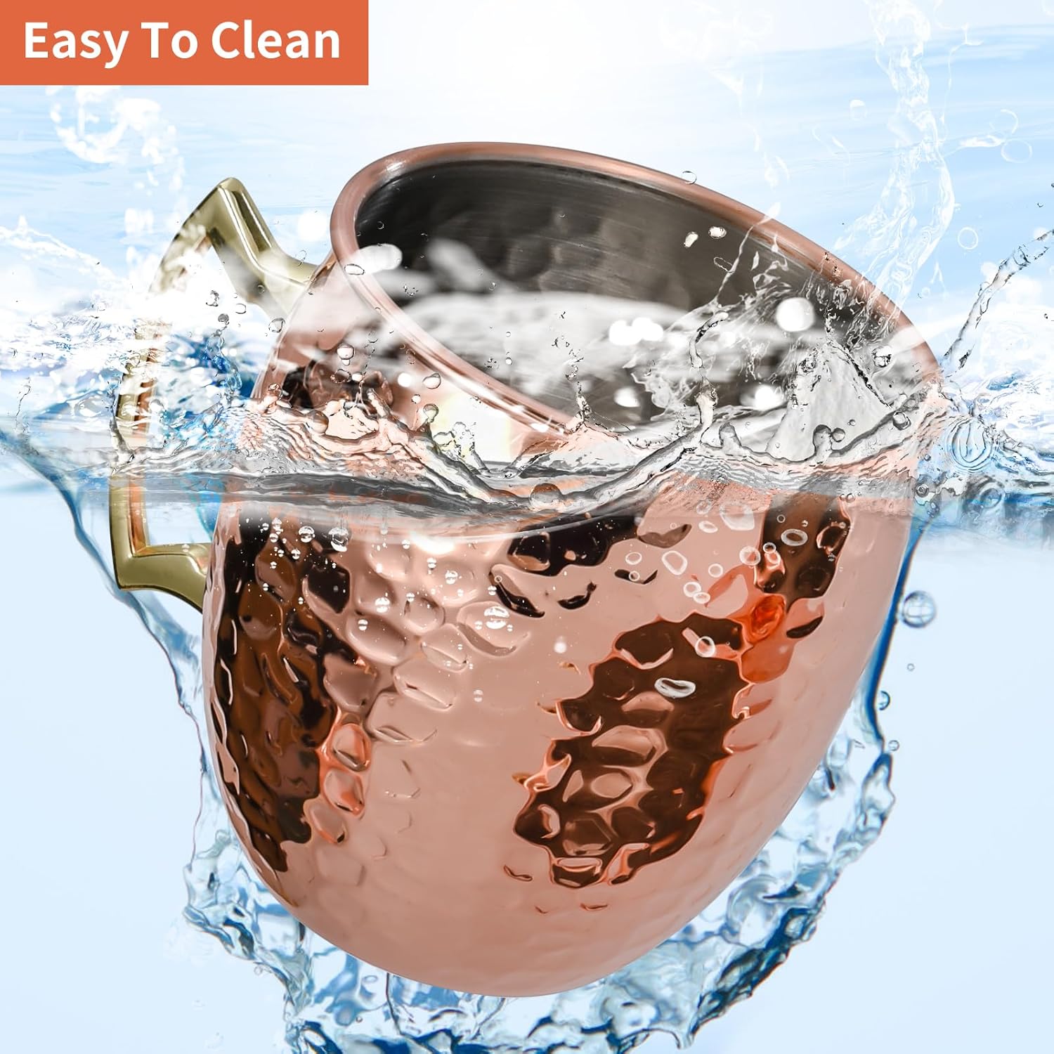 Moscow Mule Mugs Set of 4, 16 OZ Hammered Copper Cups with 304 Stainless Steel Lining and Gold Brass Handles, for Cold Drinks, Beer, Wine, Bars, Parties Kemu |Fashion Home Kitchen Beauty