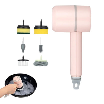 Set of 6 in 1 Handheld Electric Cleaning Brush USB Rechargeable Electric Dishwashing Brush Kitchen Cleaning Tool Pink Kemu |Fashion Home Kitchen Beauty