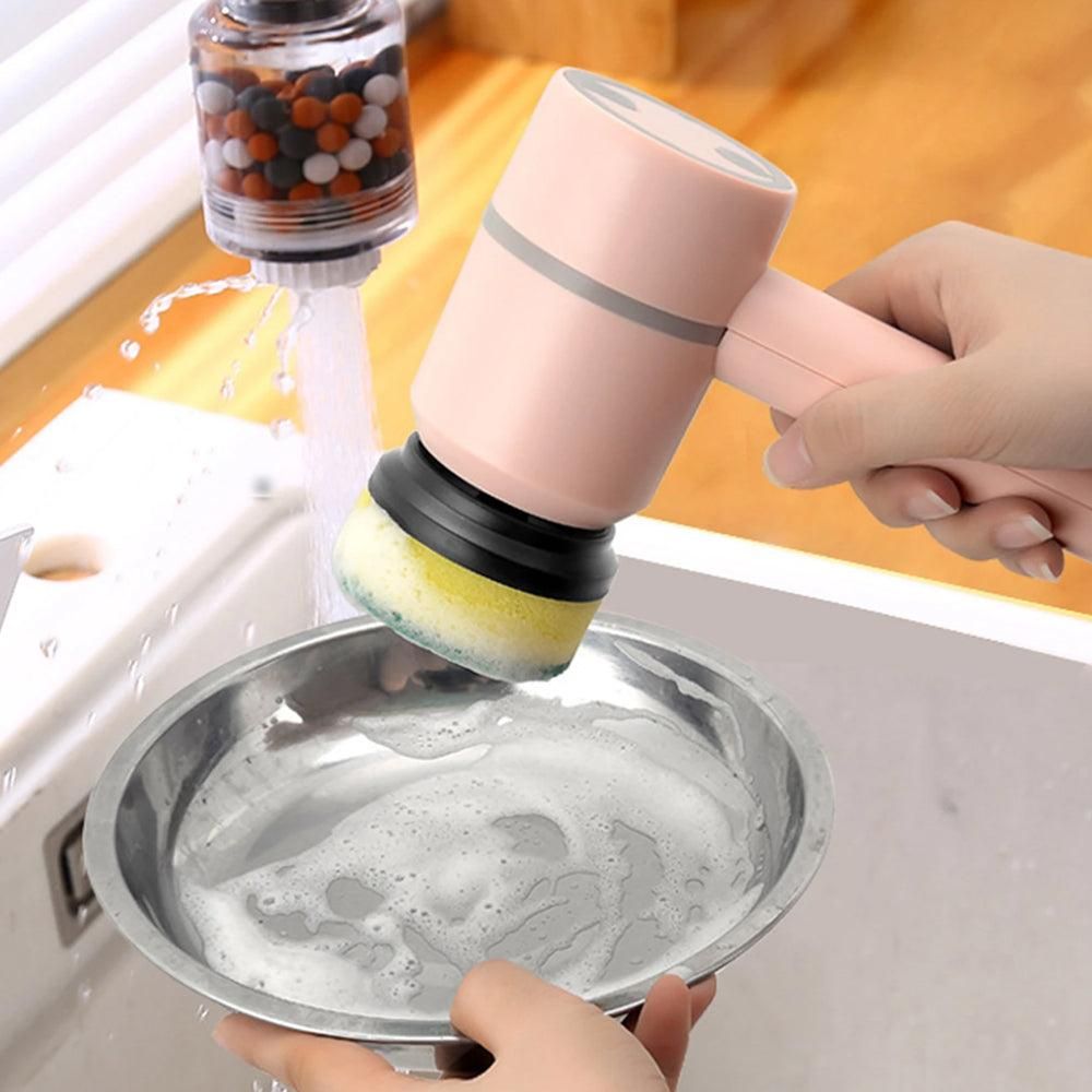 Set of 6 in 1 Handheld Electric Cleaning Brush USB Rechargeable Electric Dishwashing Brush Kitchen Cleaning Tool Pink Kemu |Fashion Home Kitchen Beauty