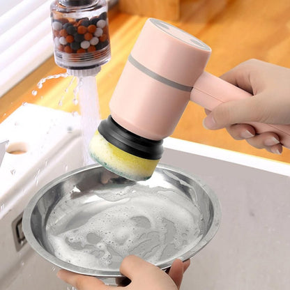 Set of 6 in 1 Handheld Electric Cleaning Brush USB Rechargeable Electric Dishwashing Brush Kitchen Cleaning Tool Pink Kemu |Fashion Home Kitchen Beauty