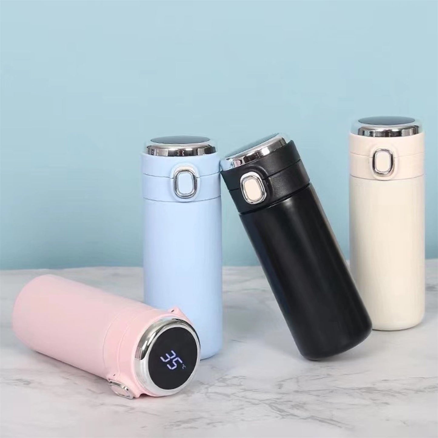 Glass and Bottle ! Stainless Steel Flask Vacuum Insulated Cup Drinking Bottle 350/420 Ml Led Screen Temperature Display Flask Water Bottle Perfect for Home Travel, Include Cup*1 Blue Kemu |Fashion Home Kitchen Beauty