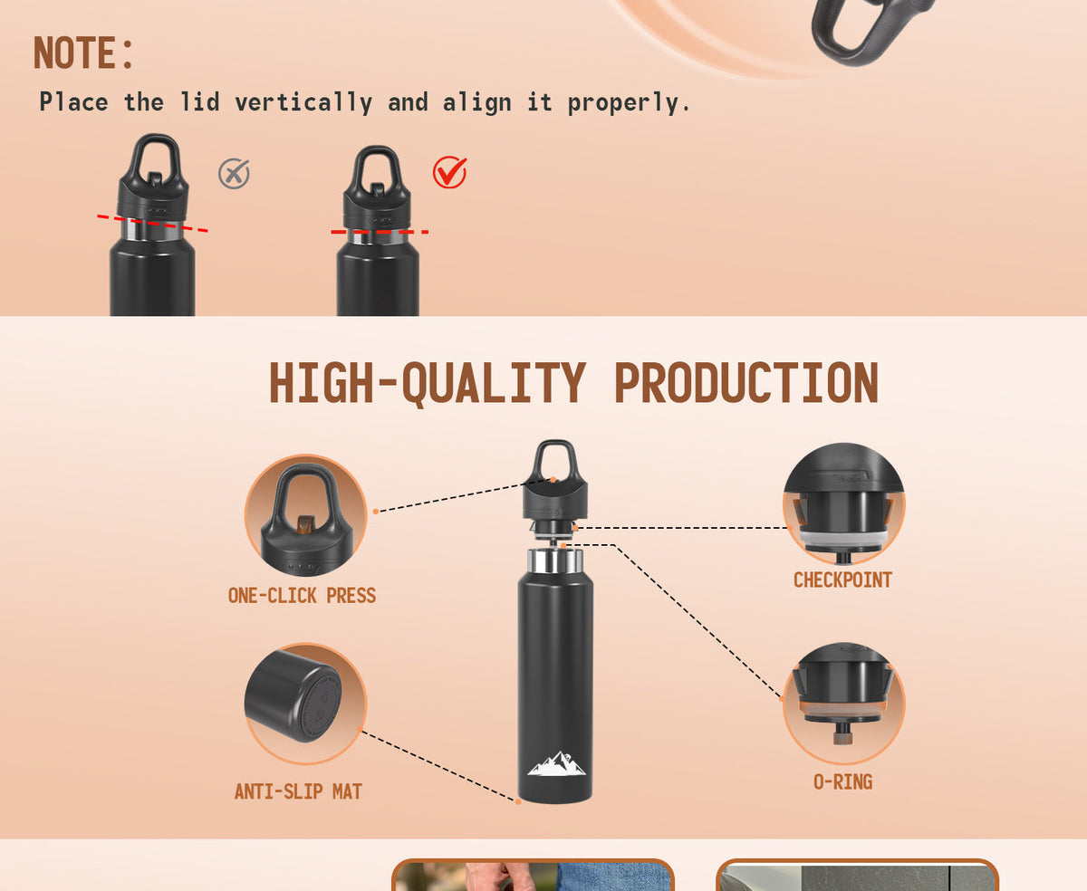 Black 680ml Insulated Stainless Steel Water Bottle - Leakproof One-Click Lid Thermal Flask for Hot & Cold Drinks Kemu |Fashion Home Kitchen Beauty