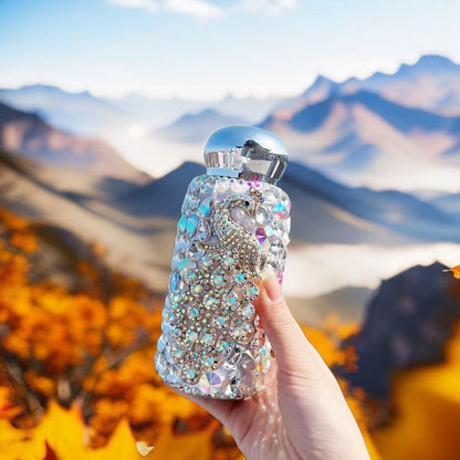 White Peacock Pattern Handmade Luxury Diamond Insulated Water Bottle – Bling Rhinestone 304 Stainless Steel Pocket Mug (260ml) Kemu |Fashion Home Kitchen Beauty