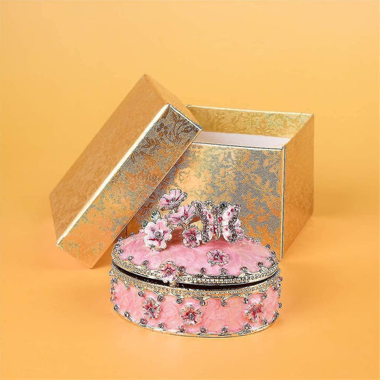 Crystal Trinket Jewelry Boxes Hinged,hand-painted Pink Flower Butterfly Pattern Jeweled Box For Girls Kemu |Fashion Home Kitchen Beauty